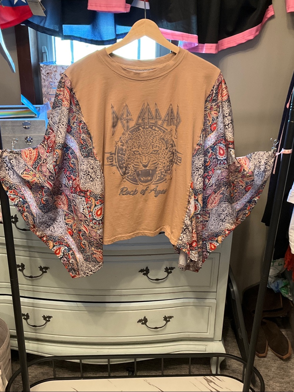 Def Leppard Tan Paisley Bell-Sleeve Skirt